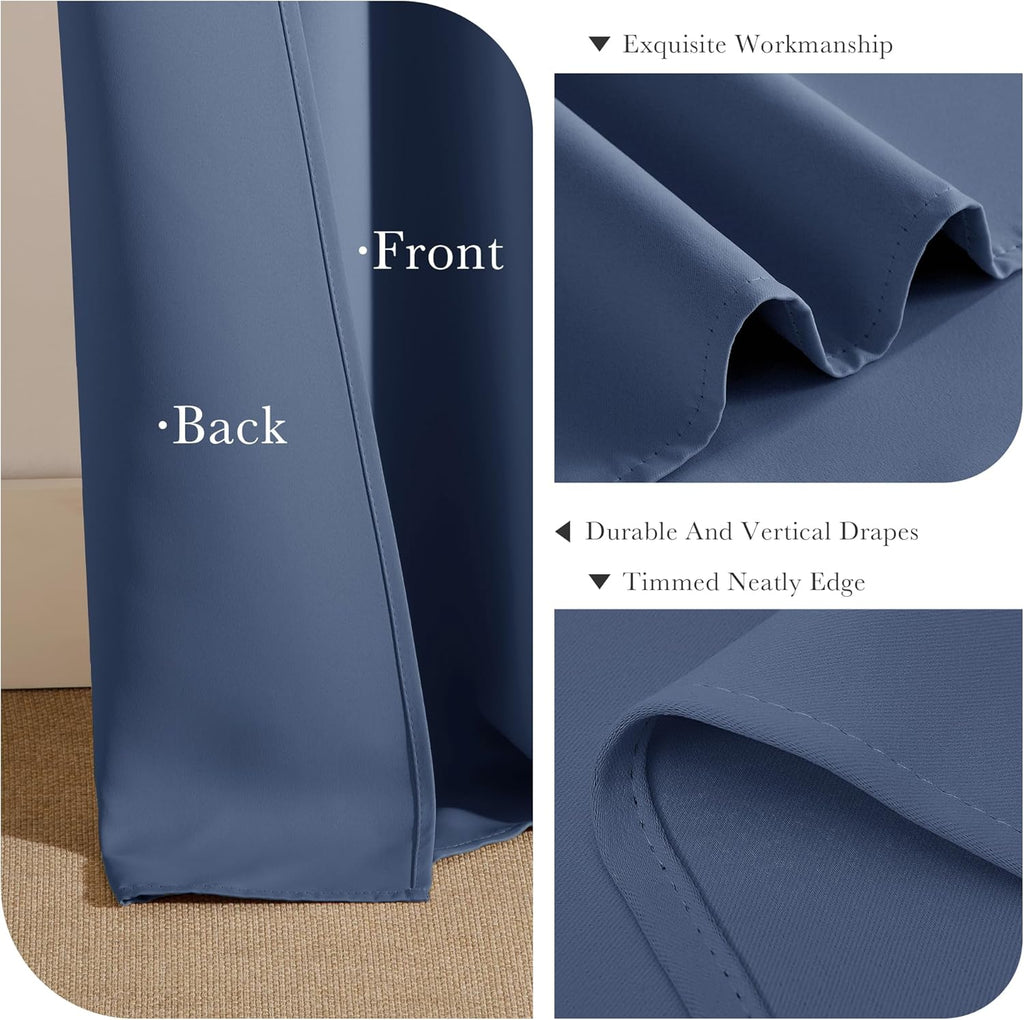 PONY DANCE Stone Blue Blackout Curtains for Bedroom 63 Inch Length 2 Panels Set, Thermal Insulated