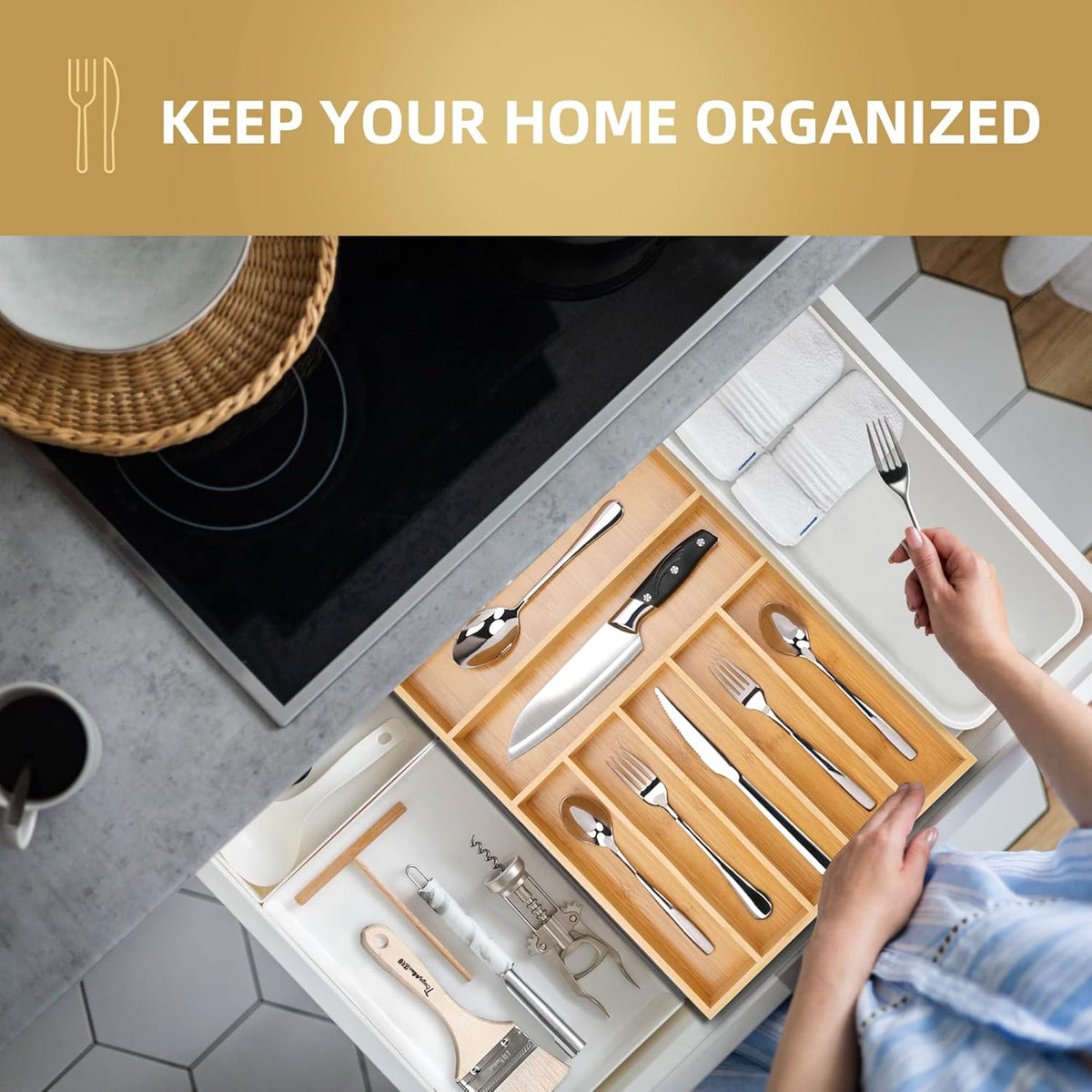 Silverware Organizer Kitchen Drawer Organizer Utensil Organizer Bamboo Silverware Holder Cutlery