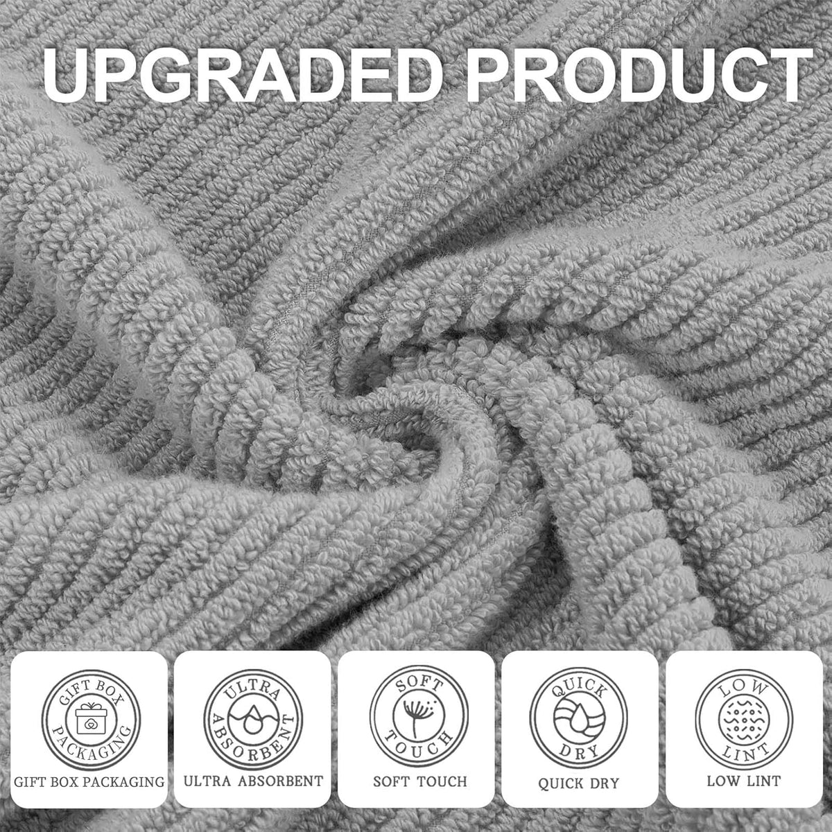 VOOVA & MOVAS Grey Hand Towels for Bathroom, Large 18" x 28" - 100% Cotton | Lightweight | Thick |
