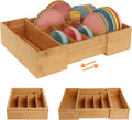 BAMEOS 3.9inch Tall Bamboo Drawer Organizer, Expandable Utensil Holder with 8 Compartments