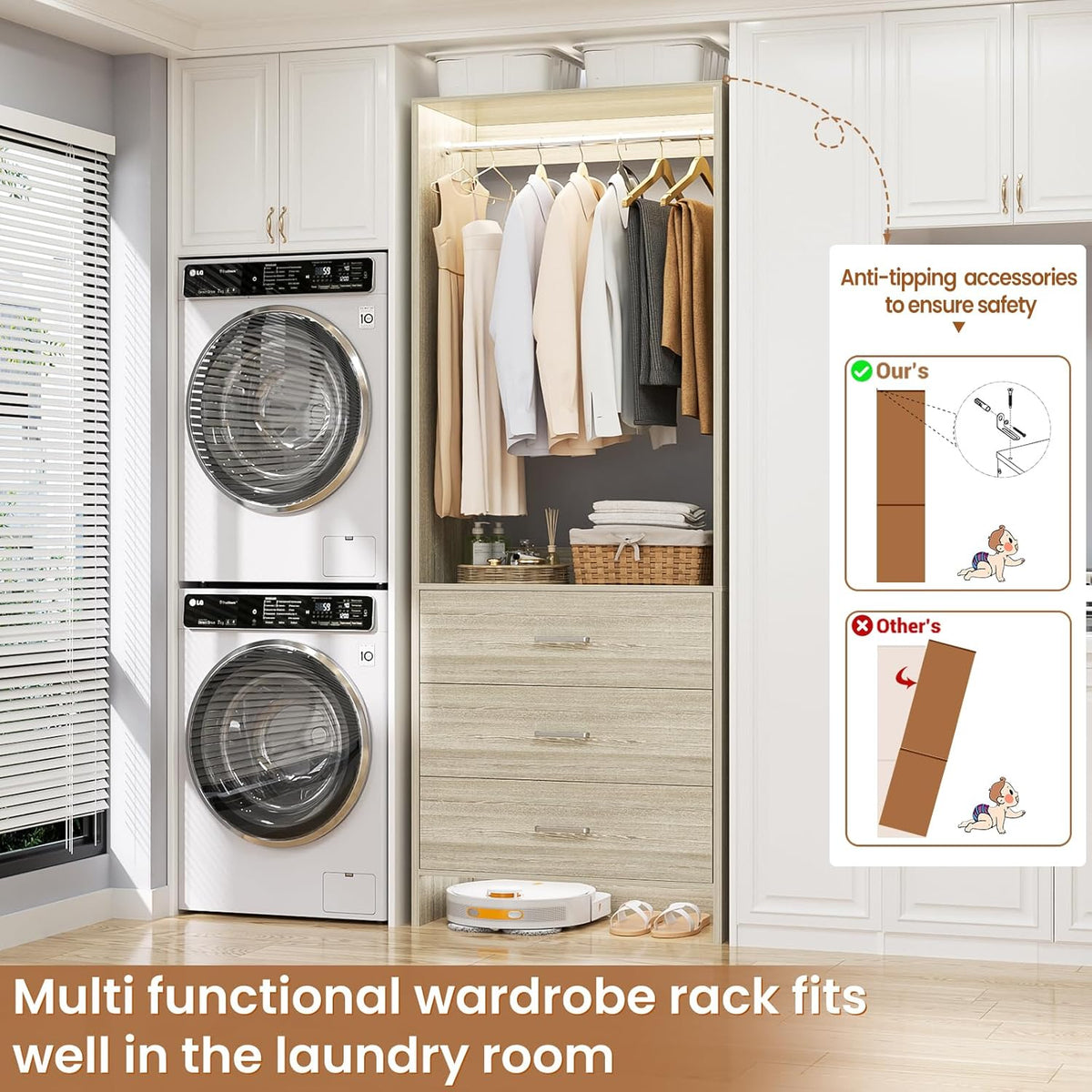 Aheaplus 2FT Closet System with 3 Drawers, 24’’ Closets Organizer, Wood Closet Organizer System