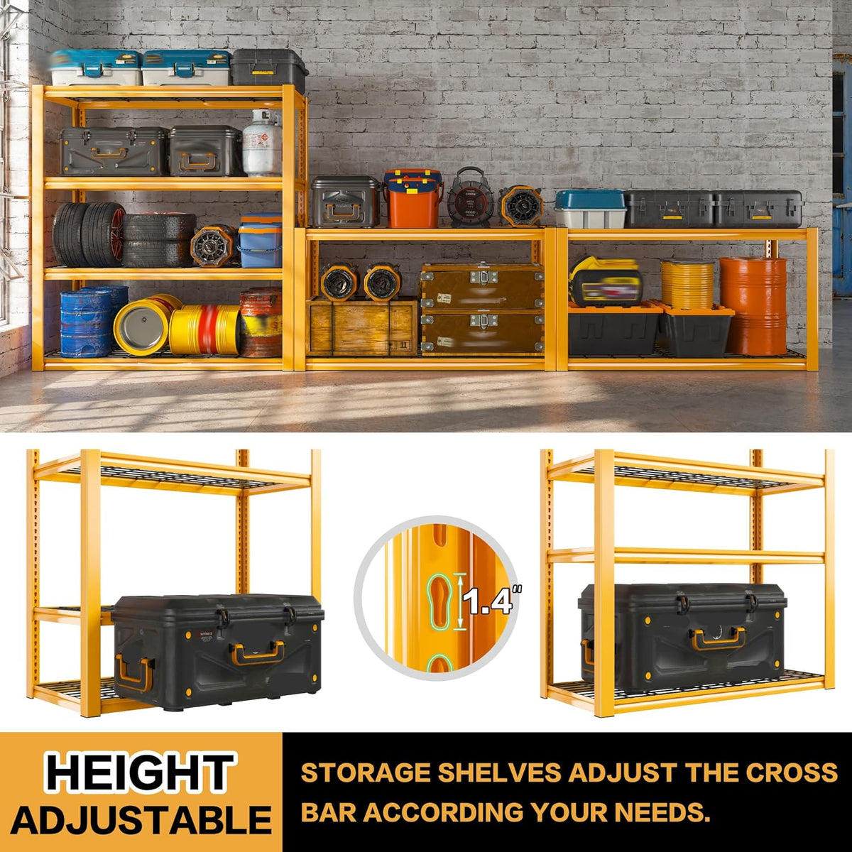 REIBII 40" W Garage Shelving 2240 LBS Storage Shelves Heavy Duty Metal Shelving 4 Tier Metal