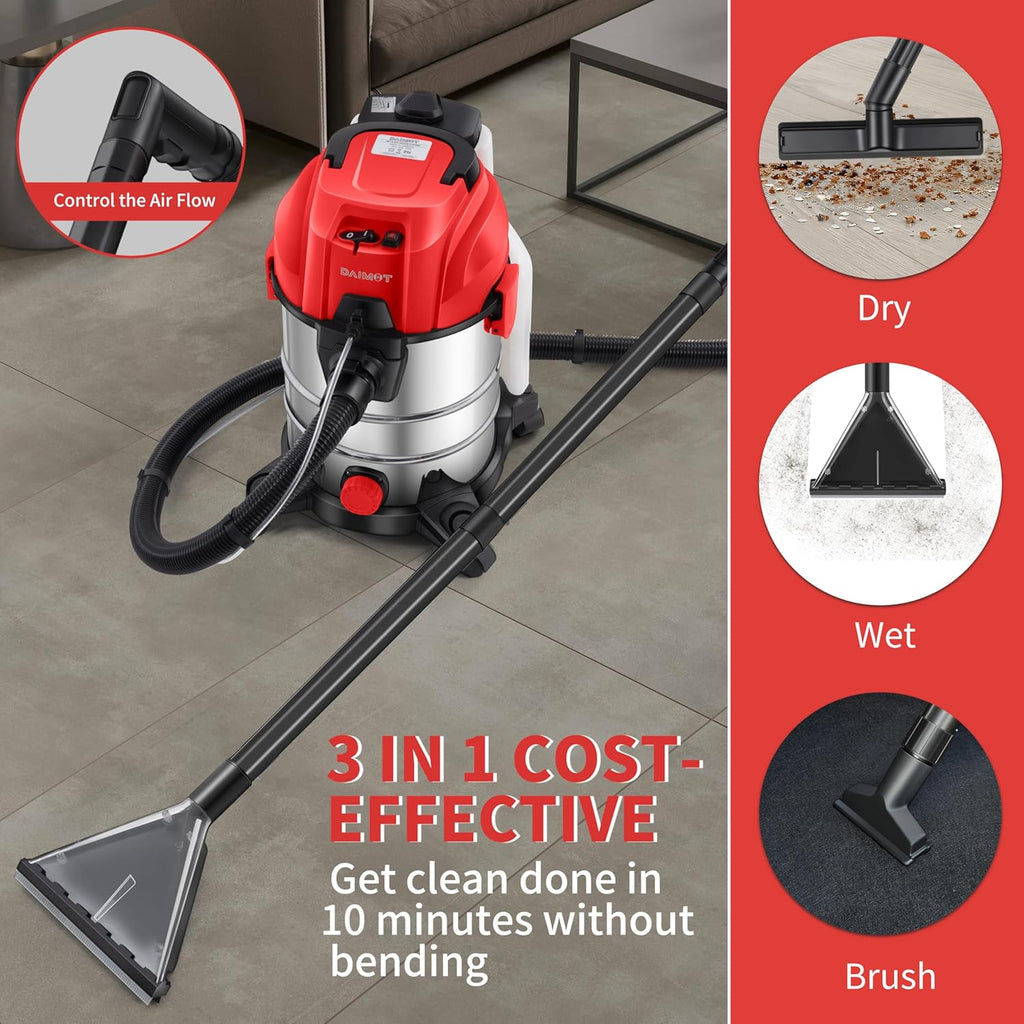Shop Vacuum Wet and Dry, 6 Gallon, 5.5 Peak HP Power Suction, 3 in 1 Stainless Steel Shop Vac with