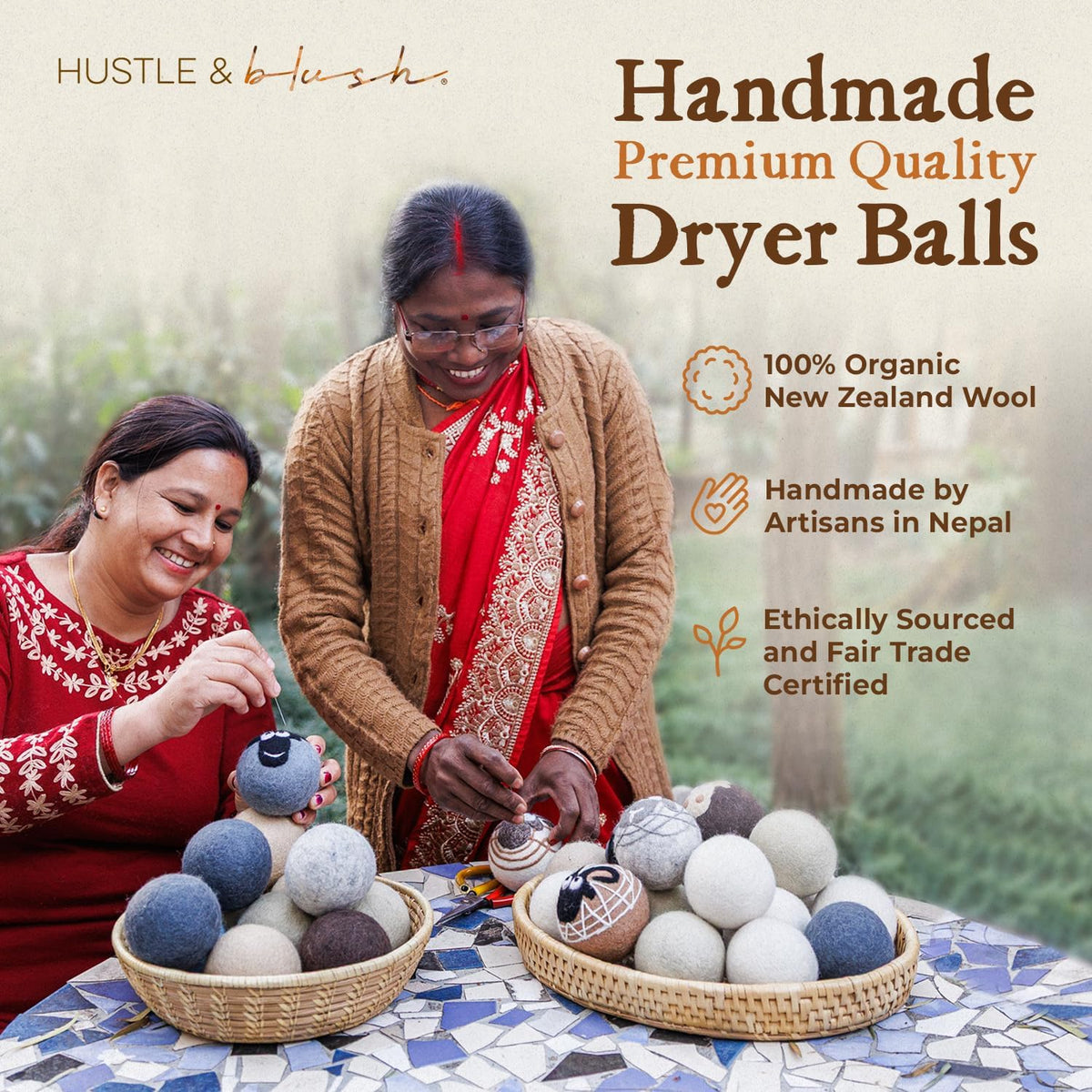 Fluff Ewes Wool Dryer Balls 3 Pack Premium New Zealand Wool Laundry Balls for Dryer, No Static