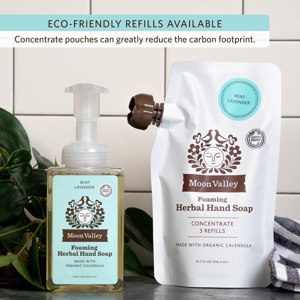 Moon Valley Foaming Hand Soap Refill Pouch, Two-Pack Mint Lavendar Soap, Vegan and Non-GMO