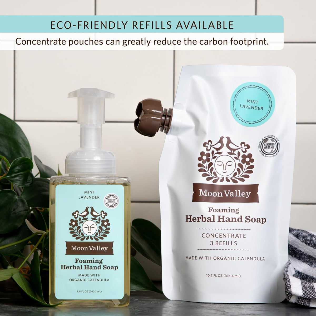 Moon Valley Foaming Hand Soap Refill Pouch, Two-Pack Mint Lavendar Soap, Vegan and Non-GMO