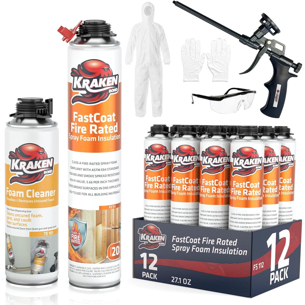 Kraken Bond Fastcoat Fire Rated Spray Foam Insulation Kit Closed Cell in a Can 240 sq ft (12x27.1