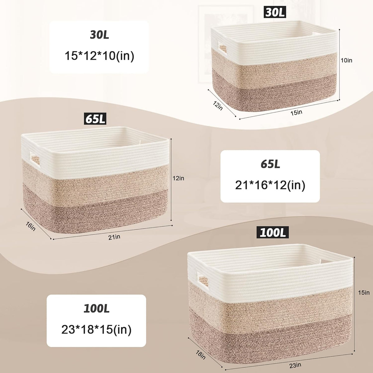 Blanket Basket,Rectangle Woven Baskets for Storage,100L Laundry Basket for Decorative Nursery