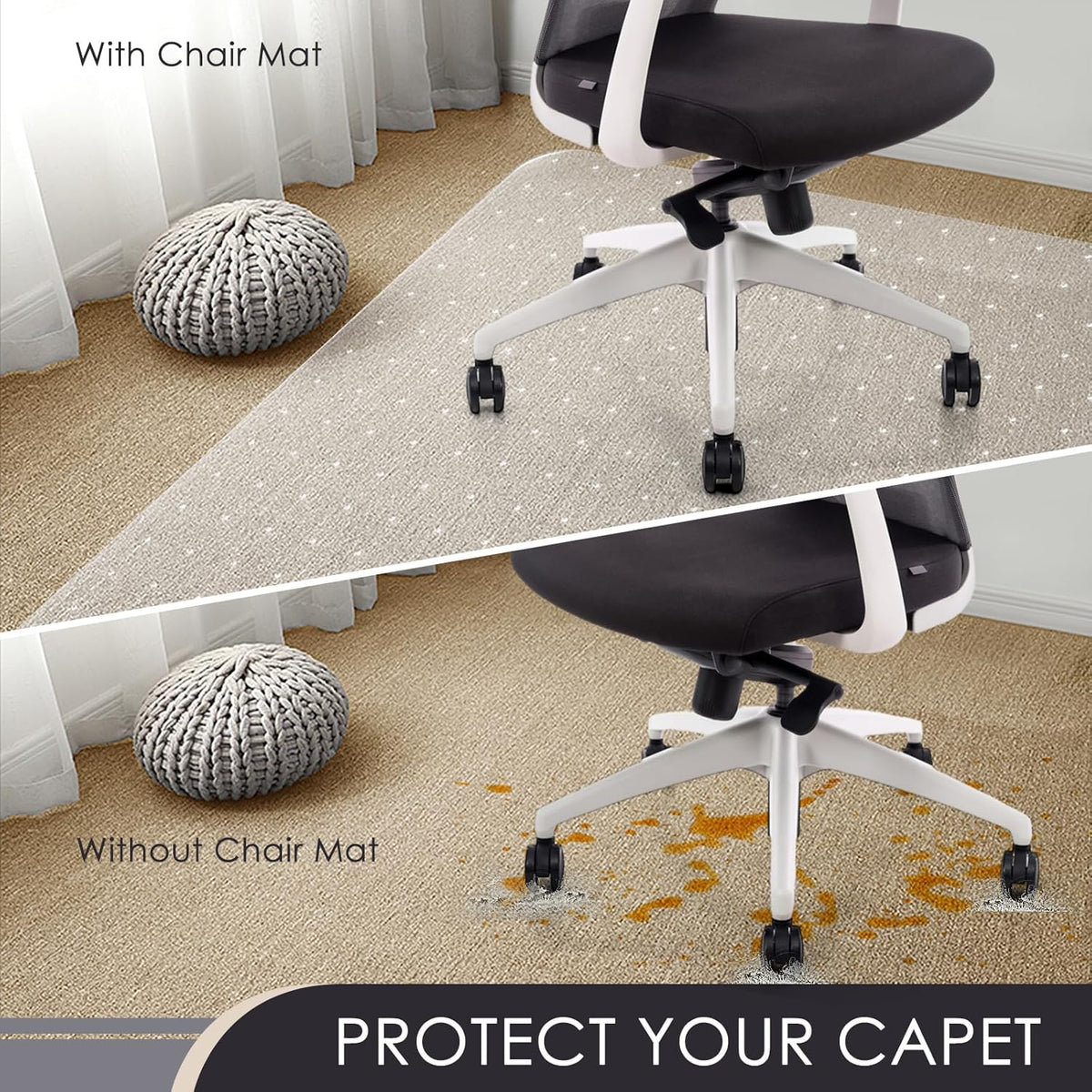 Kuyal Office Chair Mat for Carpet, 36x48 Clear Heavy Duty Computer Chair Mat with Lip, Under Desk