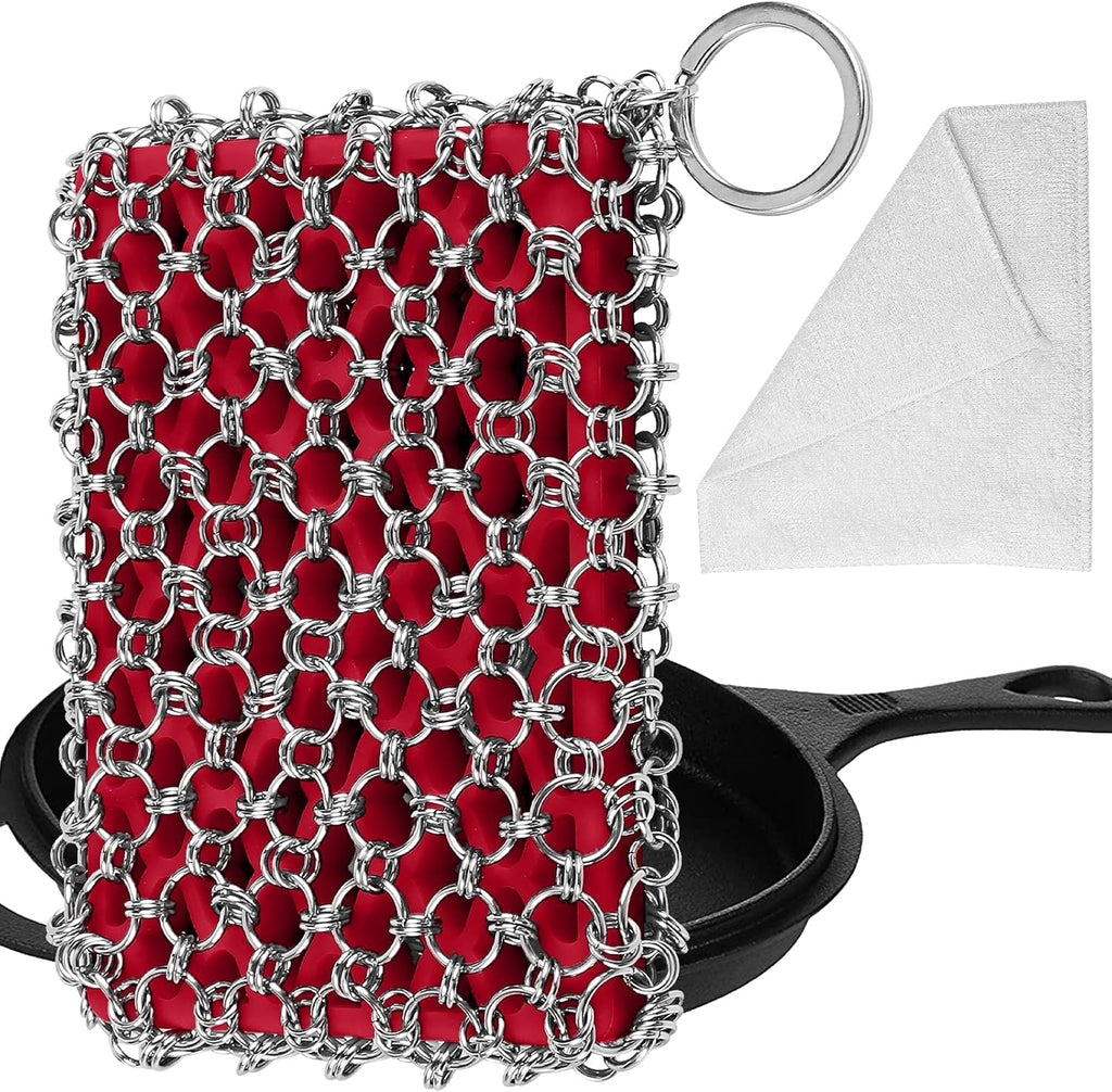 Herda 316L Cast Iron Scrubber Cleaner, Large Cast Iron Chain Mail Scrubber - Chainmail Scrubber