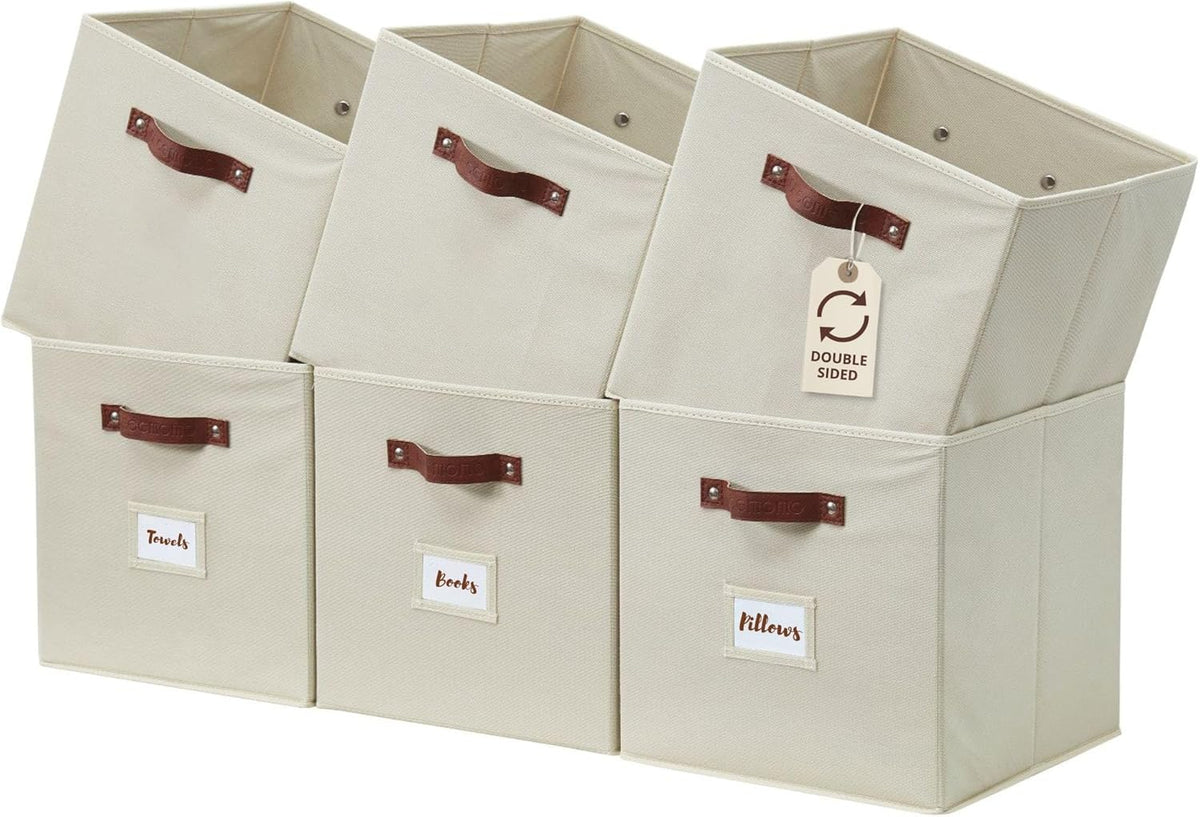 DECOMOMO Storage Cubes, 13x13x13 Storage Cube Bins with Labels, Fabric Organizer Bins (13" / 6pcs