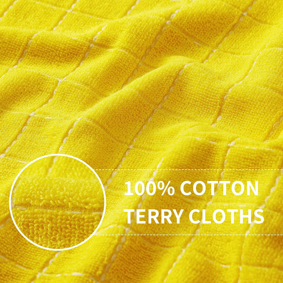 Homaxy 100% Cotton Terry Kitchen Towels(Yellow, 13 x 28 inches), Checkered Designed, Soft and Super