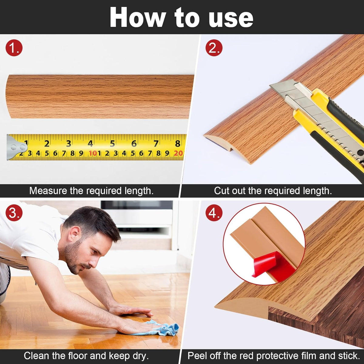 3.3Ft Carpet Floor Transition Strip, Self Adhesive Floor Edging Trim Strip, PVC Threshold Cover for