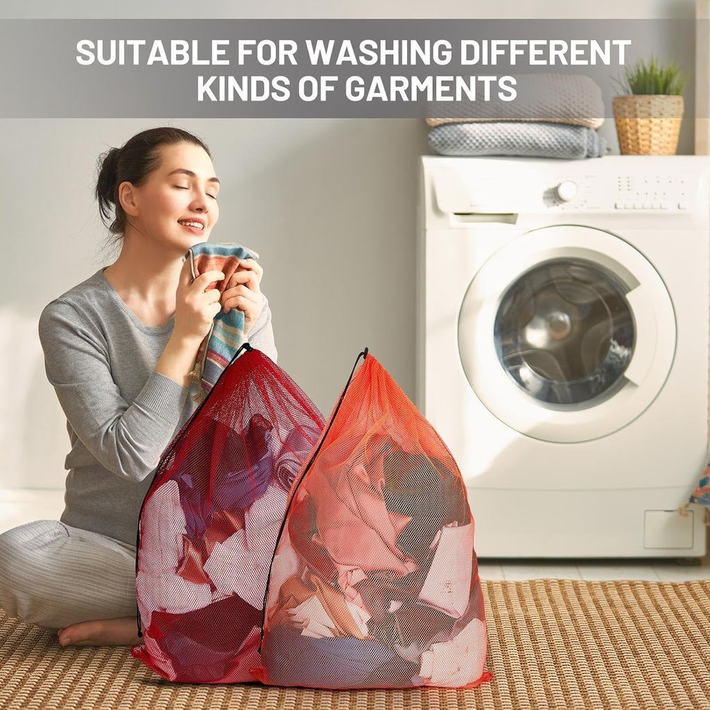 Berlune 12 Pcs Large Laundry Bag Colorful Extra Large Mesh Laundry Bag Bulk with Drawstring Heavy