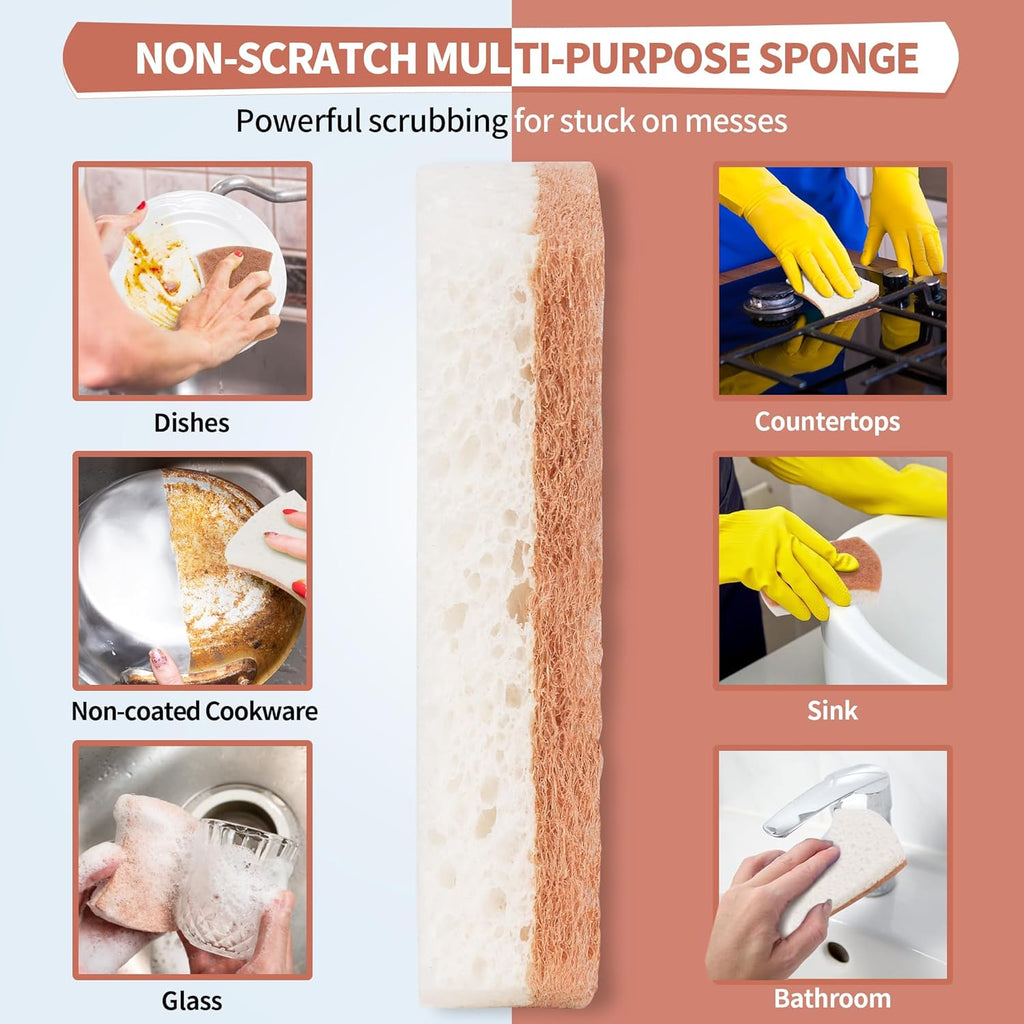 HOMERHYME Natural Dish Sponge 12 Pack, Non-Scratch Scrub Kitchen Sponge, Eco Multipurpose