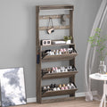 Shoe Cabinet with 3 Flip Drawers & Coat Rack, Narrow Hidden Shoe Storage Cabinet, 2-in-1 Hall Tree