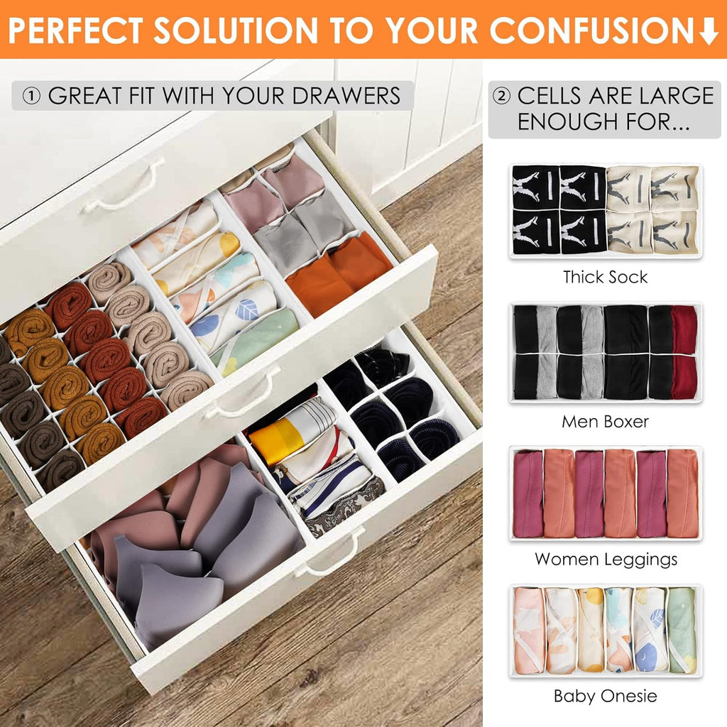12 Pack Drawer Organizers for Clothing, 116 Large Compartments Fabric Dresser Closet Organizers and