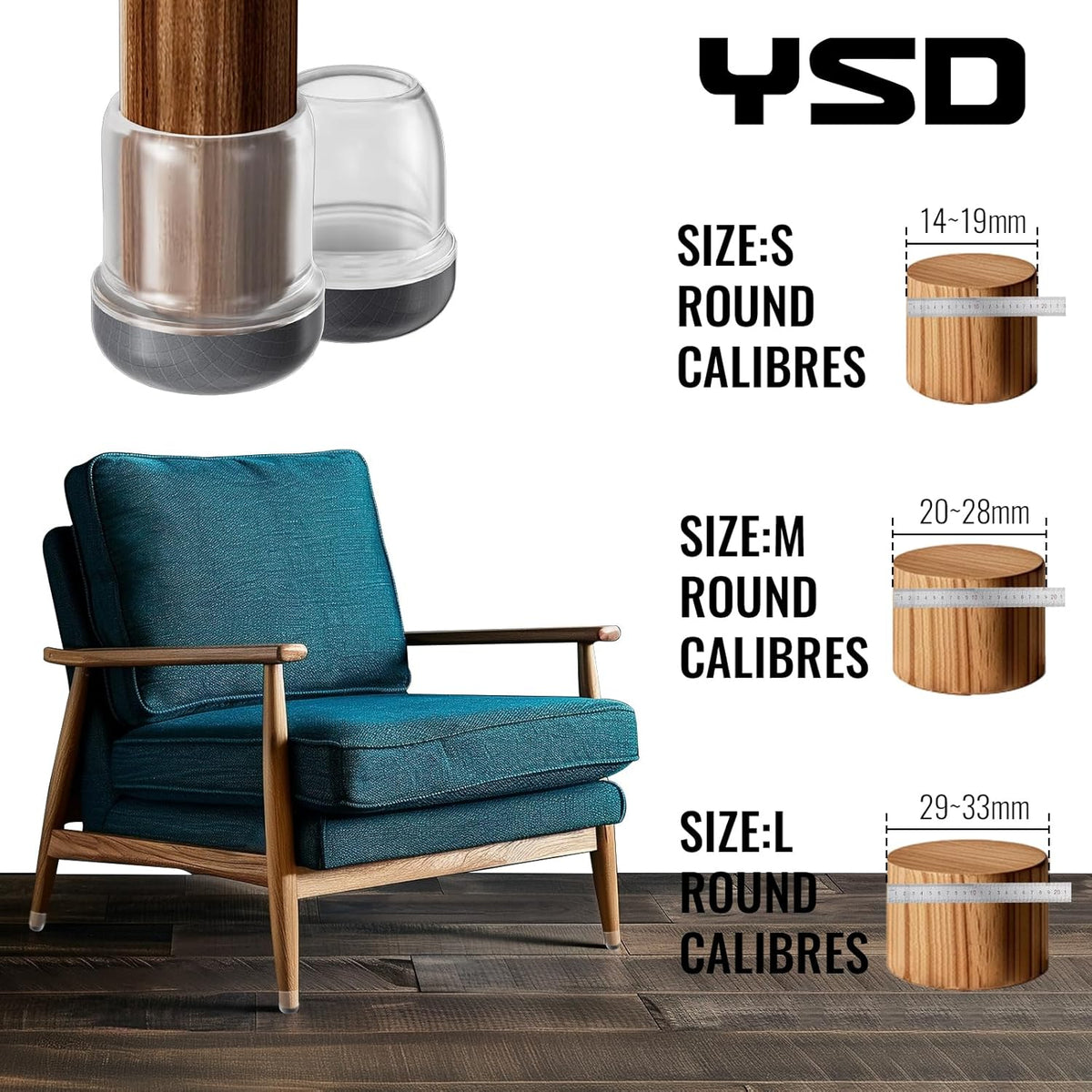 YSD 1Inch 24 Pcs Silicone Chair Leg Floor Protectors,Hair and dust Resistant Round Chair Leg Caps