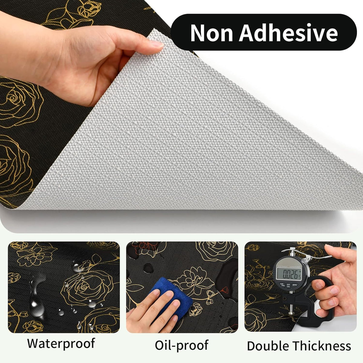 Shelf Liners for Kitchen Cabinets 12in x 20FT Non Adhesive Drawer Liner Black Floral Thickened