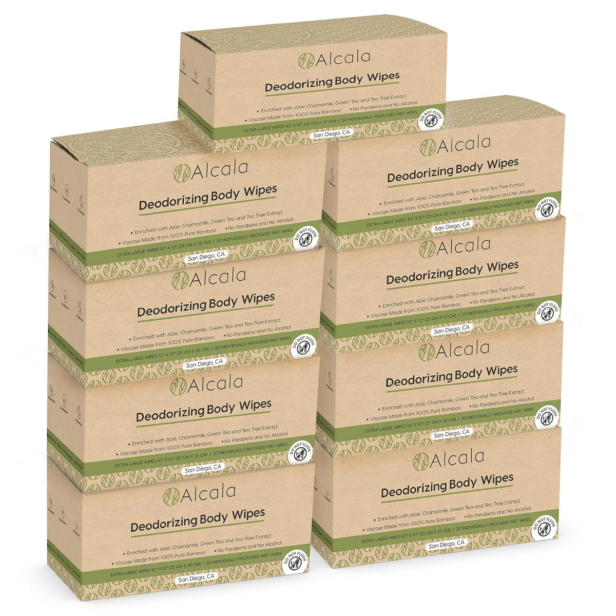 Alcala Deodorizing Body Wipes Individual Shower Wipes 100% Pure Biodegradable Bamboo Wet Wipes with