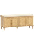 Akxomel 47.2" Rattan Shoe Storage Bench 4 Doors Wooden Entryway Bench Oak