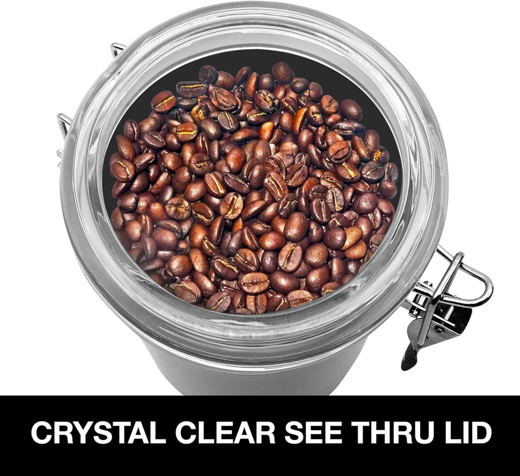 OGGI Stainless Steel Kitchen Canister 52 fl oz - Airtight Clamp Lid, Clear See-Thru Top - Ideal for