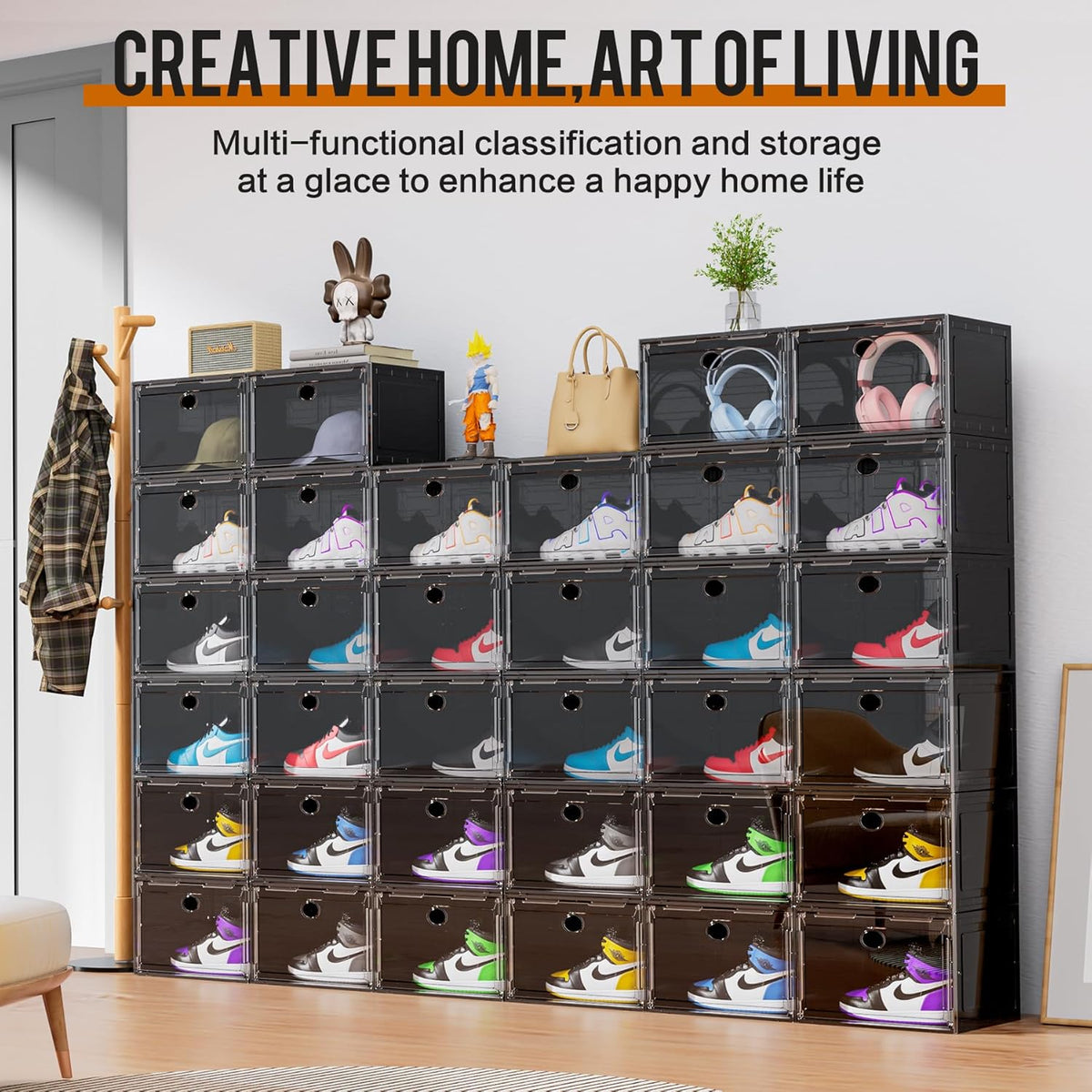 KEFA XL Shoe Storage Box Organizer, 6 Pack Shoe Boxes Clear Plastic Stackable, Sneaker Display Case