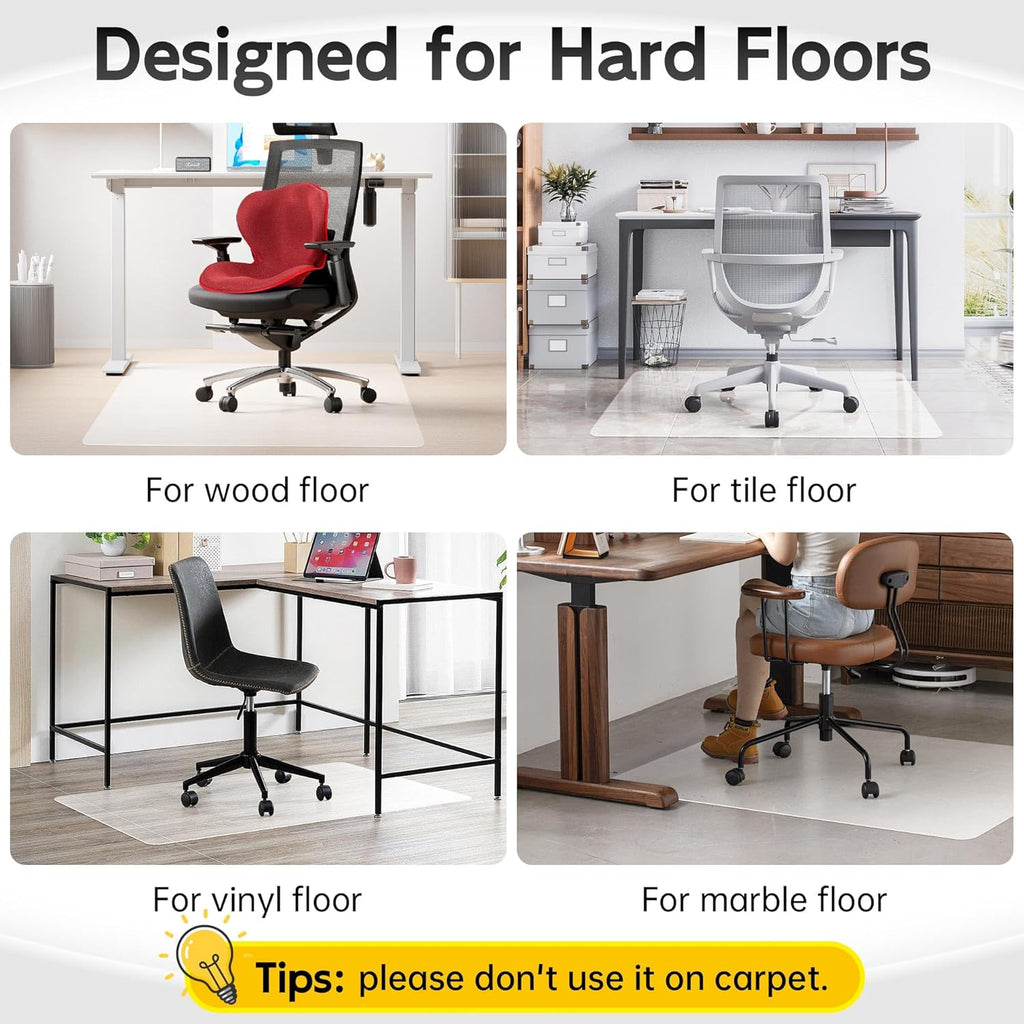 Office Chair Mat for Hardwood Floor, 48” x 40” Crystal Clear Hard Floor Chair Mat, Transparent