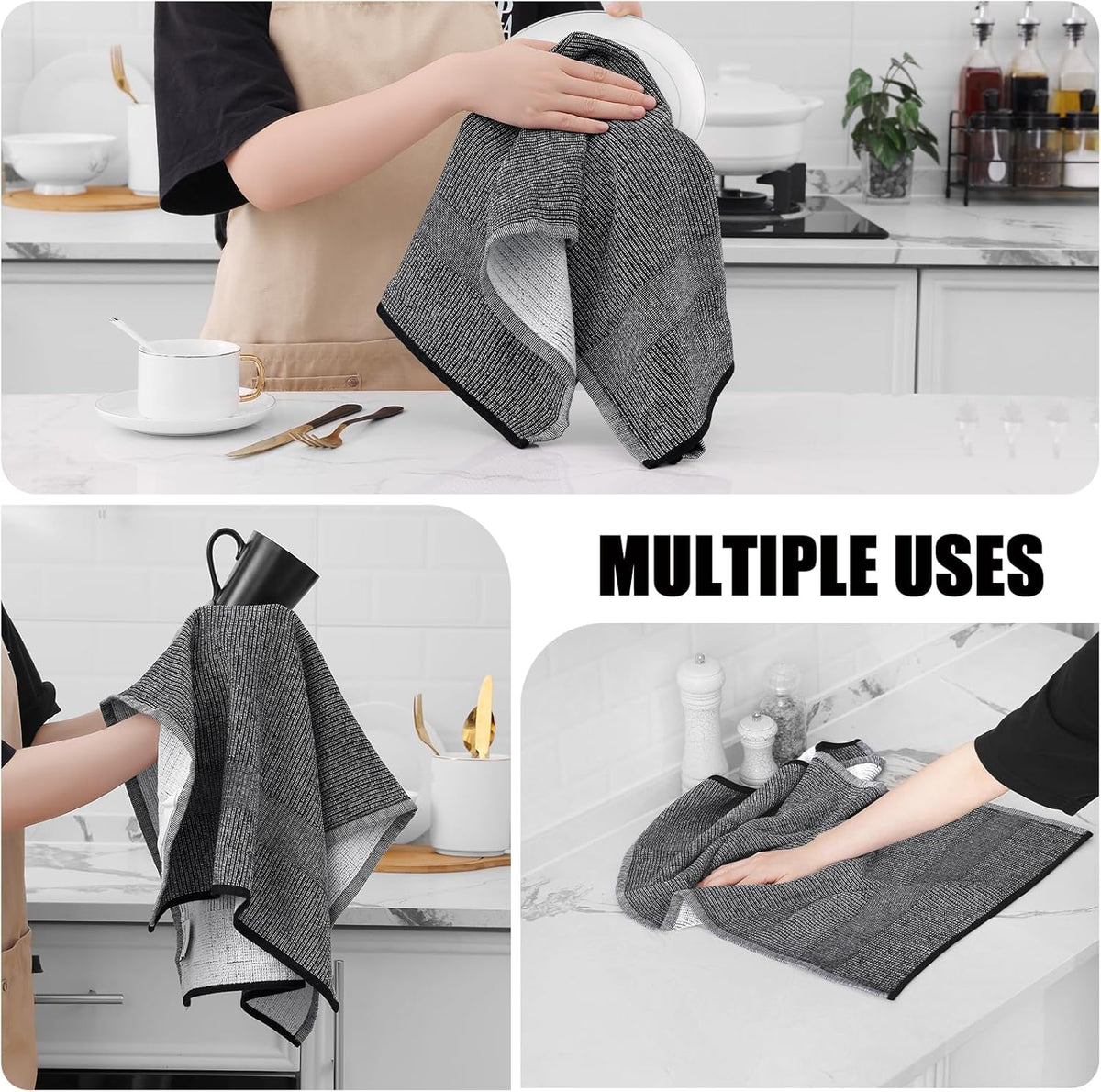 Homaxy Premium Kitchen Towels(18”x 28”, 8 Pack), Large Cotton Kitchen Hand Towels, Flat and Terry