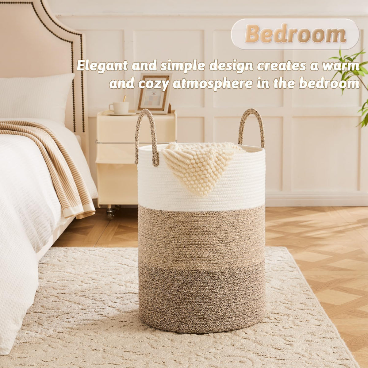 Laundry Basket,Woven Cotton Rope Laundry Hamper,100L for Decorative Storage of Dirty Clothes,Toys