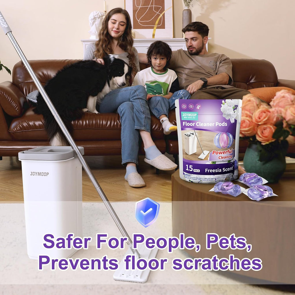 JOYMOOP Mop and Bucket with Wringer Set and Floor Cleaner Pods, Flat Floor Mop with 3 Reusable