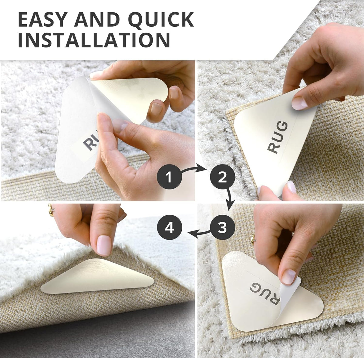 X-Protector Rug Tape for Carpet - 12 Pcs Set - White Anti-Slip & Anti-Curling Carpet Tape for Rugs