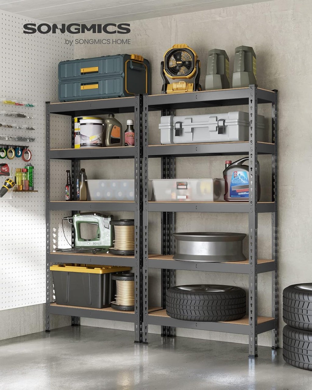 SONGMICS 5-Tier Storage Shelves, Load 2310 lb, Set of 2 Garage Storage, Boltless Assembly