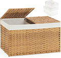 Storage Basket with Lid Rattan Storage Basket with 2 Separate Lid, 27.8 Gallon (105 L) 25.2 * 15.4