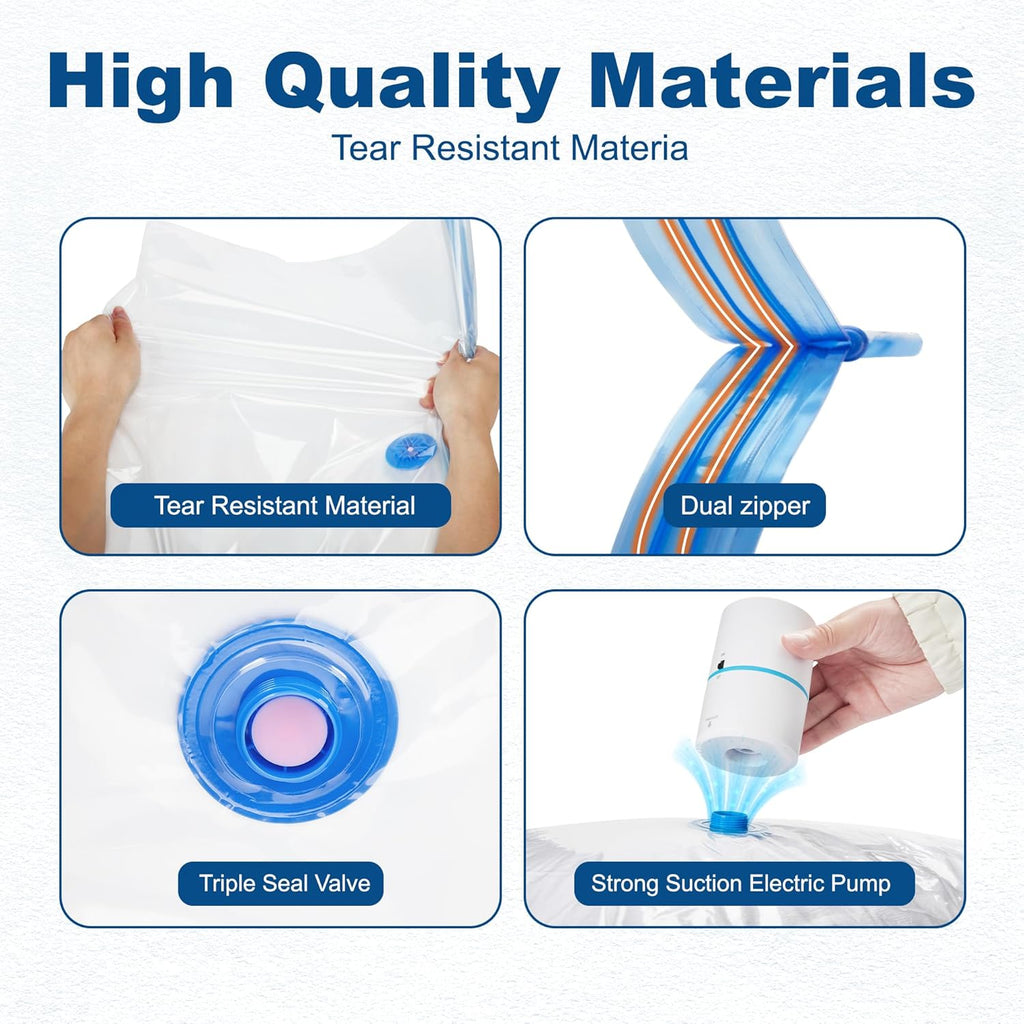 HOUSE DAY 10 Medium Vacuum Seal Bags For Clothing Travel, 80% Space Saving Travel Vacuum Bags with
