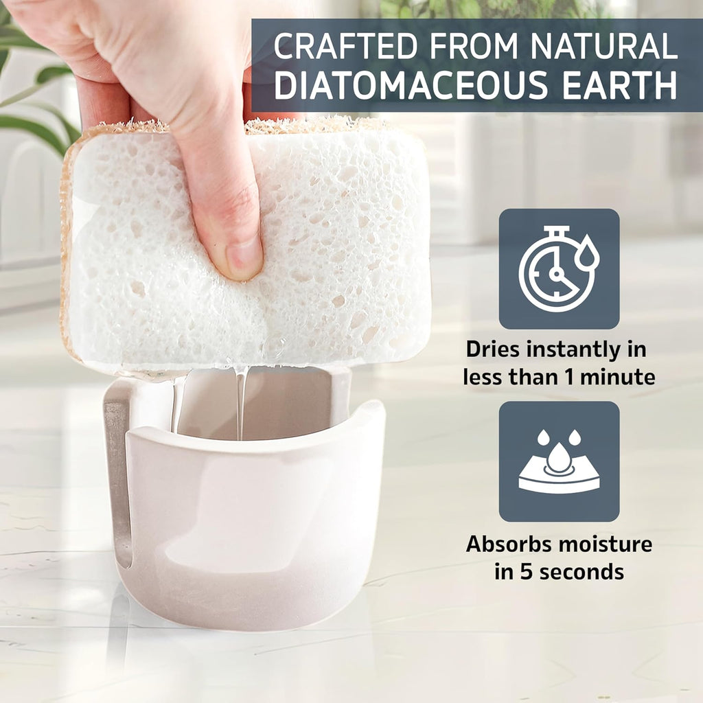 MOPHONICHOME Sponge Holder, Stone Sponge Holder for Kitchen Sink - Diatomite Kitchen Sink Caddy