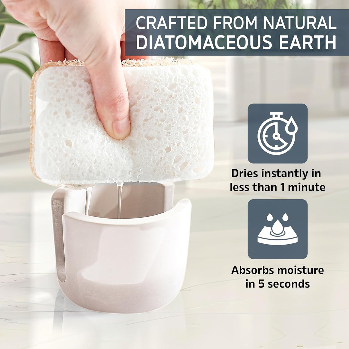 MOPHONICHOME Sponge Holder, Stone Sponge Holder for Kitchen Sink - Diatomite Kitchen Sink Caddy