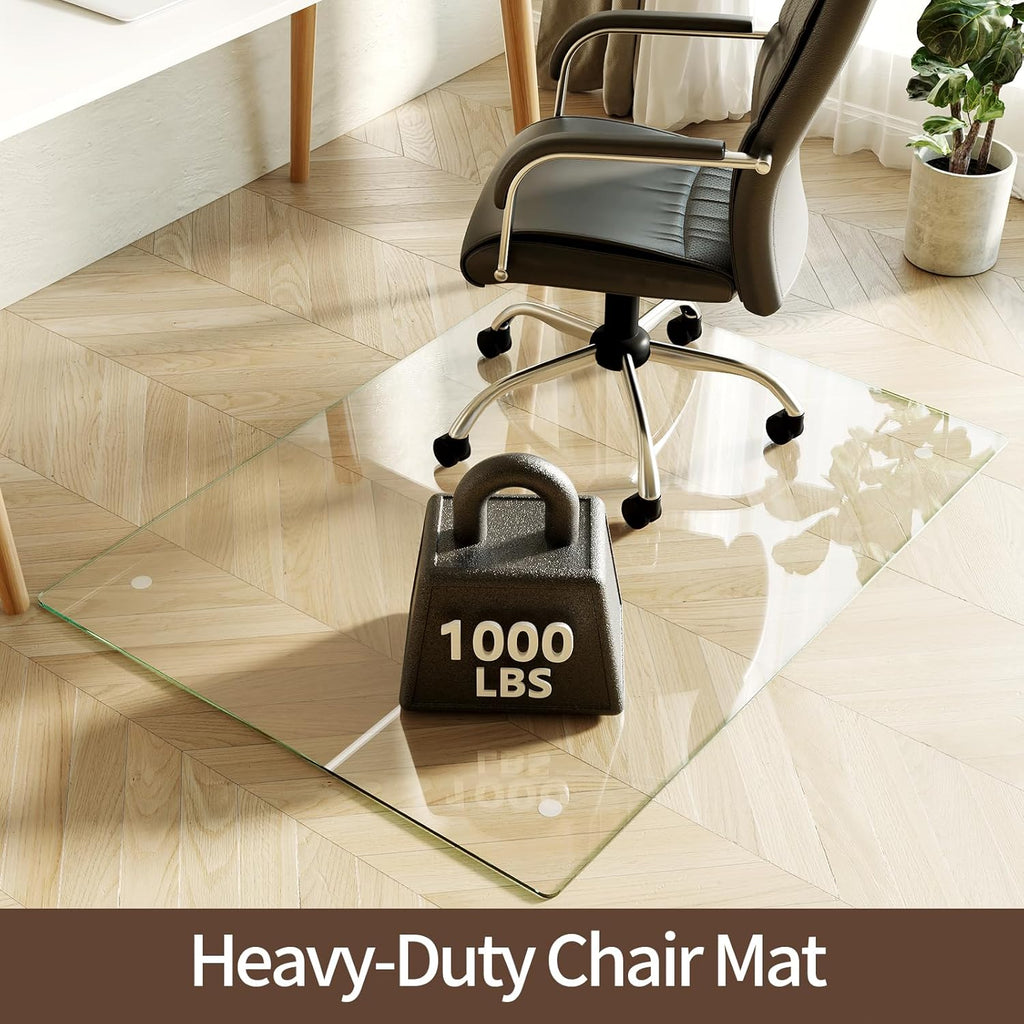 Koonmi Tempered Glass Chair Mat 40"x48" - Premium Office Chair Mat for Hardwood Floors & Low-Pile