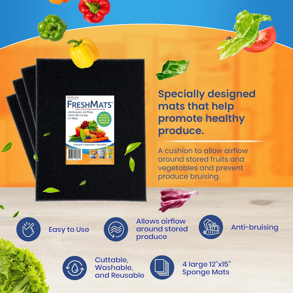 Bluapple FreshMats, Refrigerator Bin Liner, Fridge Drawer Mats, Crisper Life Extender Liner Keeps