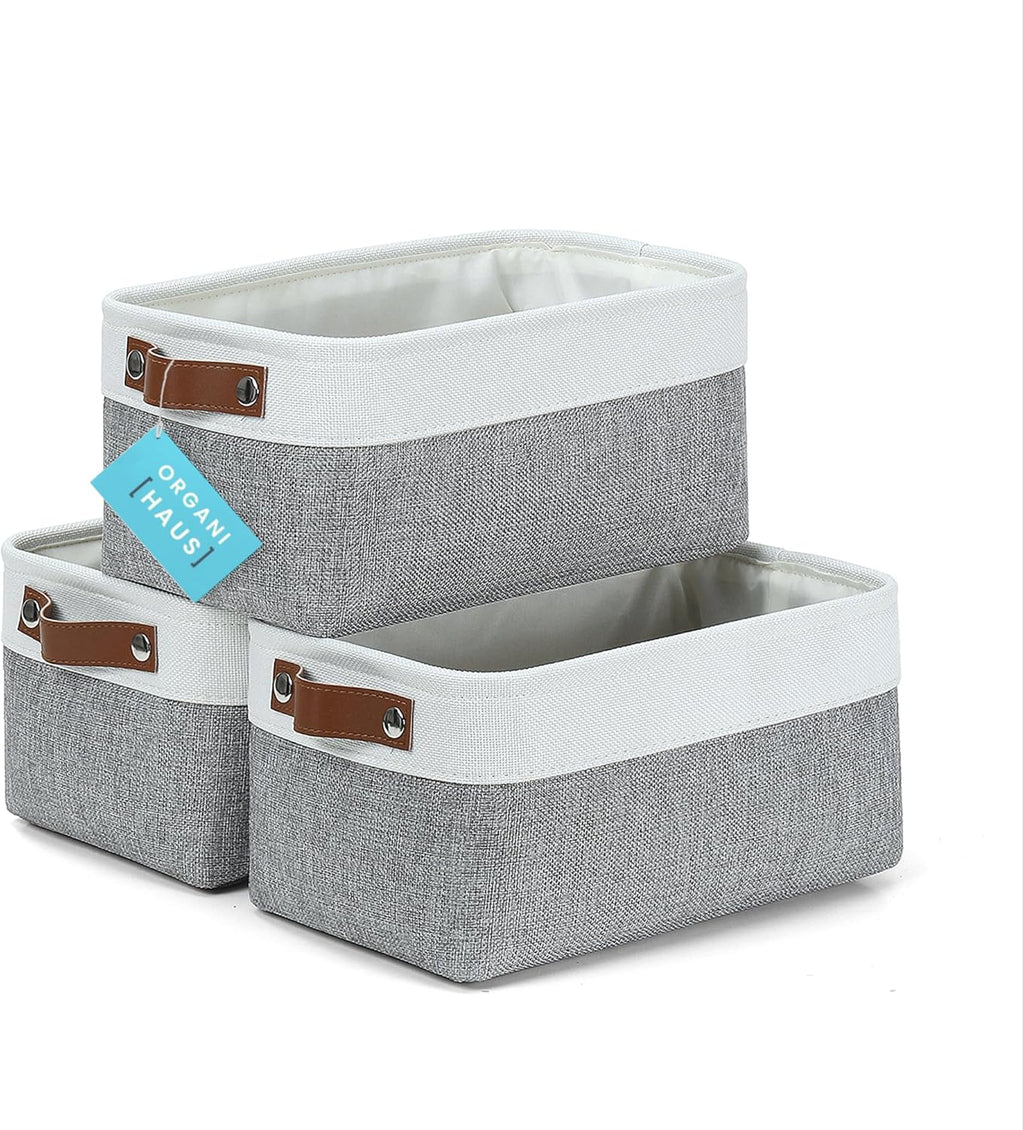 OrganiHaus Small Fabric Storage Bins for Shelves 3 Pack, 12x8in Closet Storage Bins for Shelves