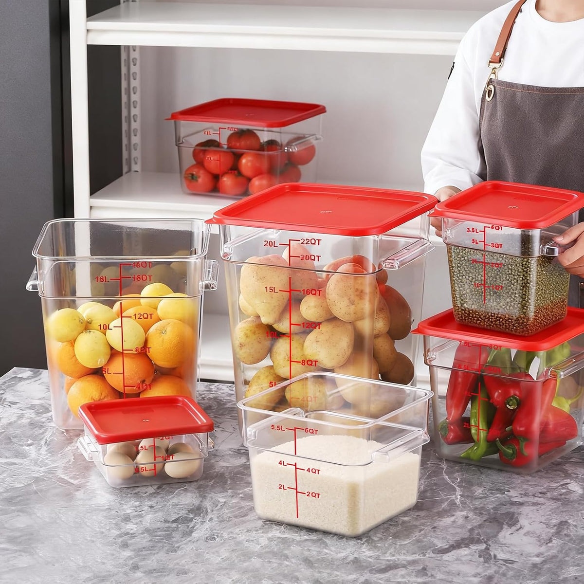 6 Pack 6 Quart Square Clear Food Storage Containers with Lids Cereal Containers Storage Airtight