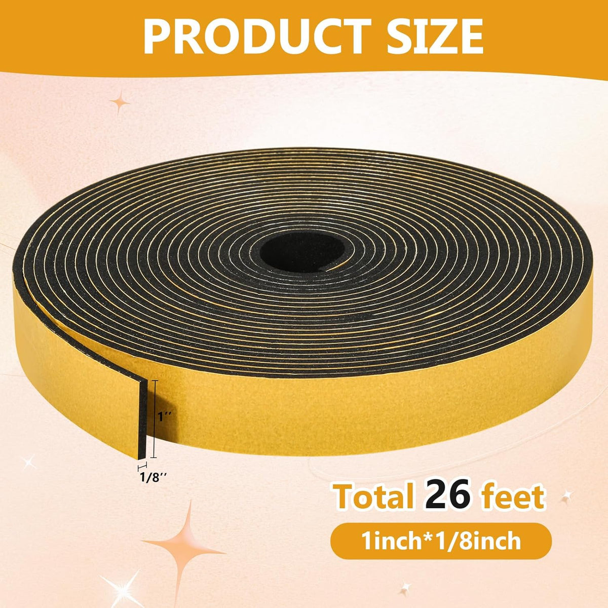 26Feet Weather Stripping Seal (1 Inch X 1/8 Inch) for Door Window, High Density Foam Tape