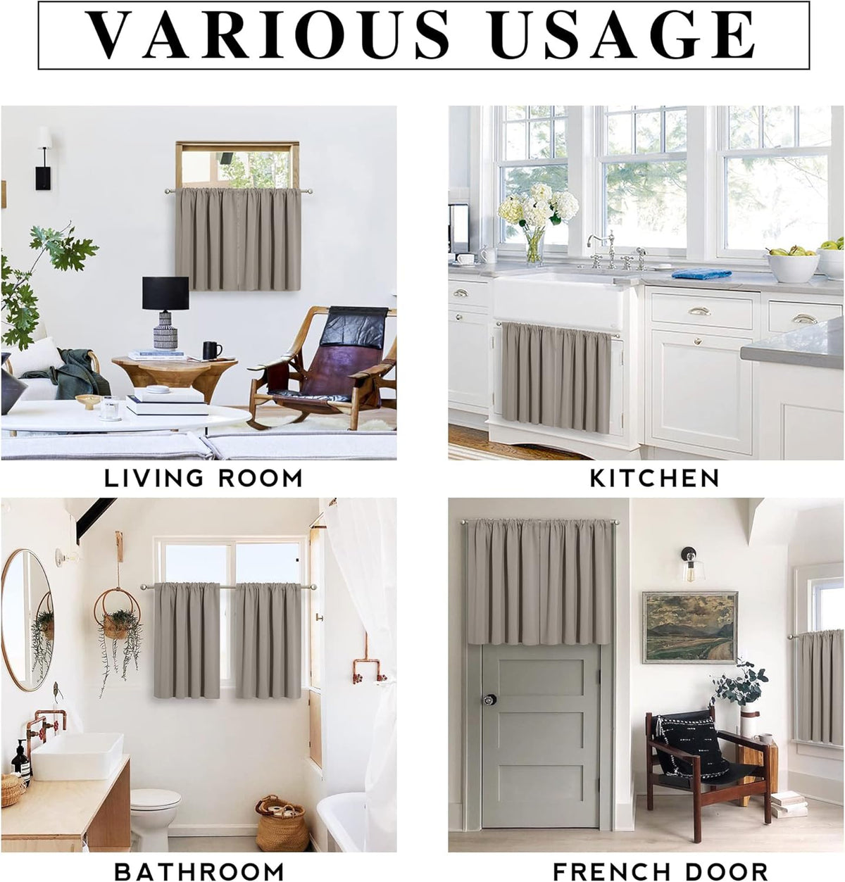 RYB HOME Blackout Curtains for Kitchen, Over Sink Privacy Curtains Window Decor, Thermal Insulating