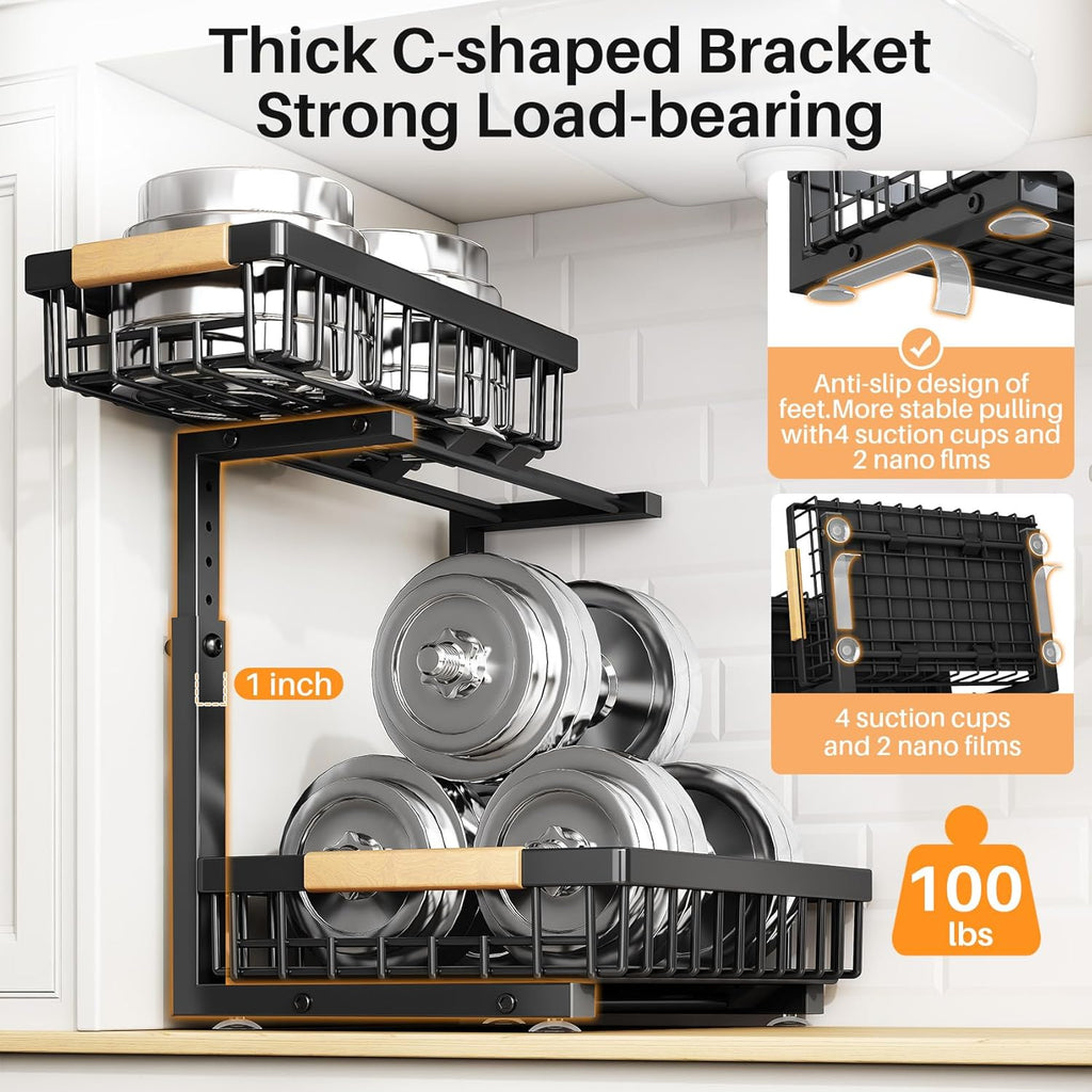 PXRACK 2 PACK Under Sink Organizer,Adjustable Height,2 Tier Pull Out Under Cabinet