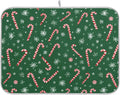 Christmas Candy Cane Dish Drying Mat for Kitchen Countertop 18x24 Winter Snowflake Green Xmas Large