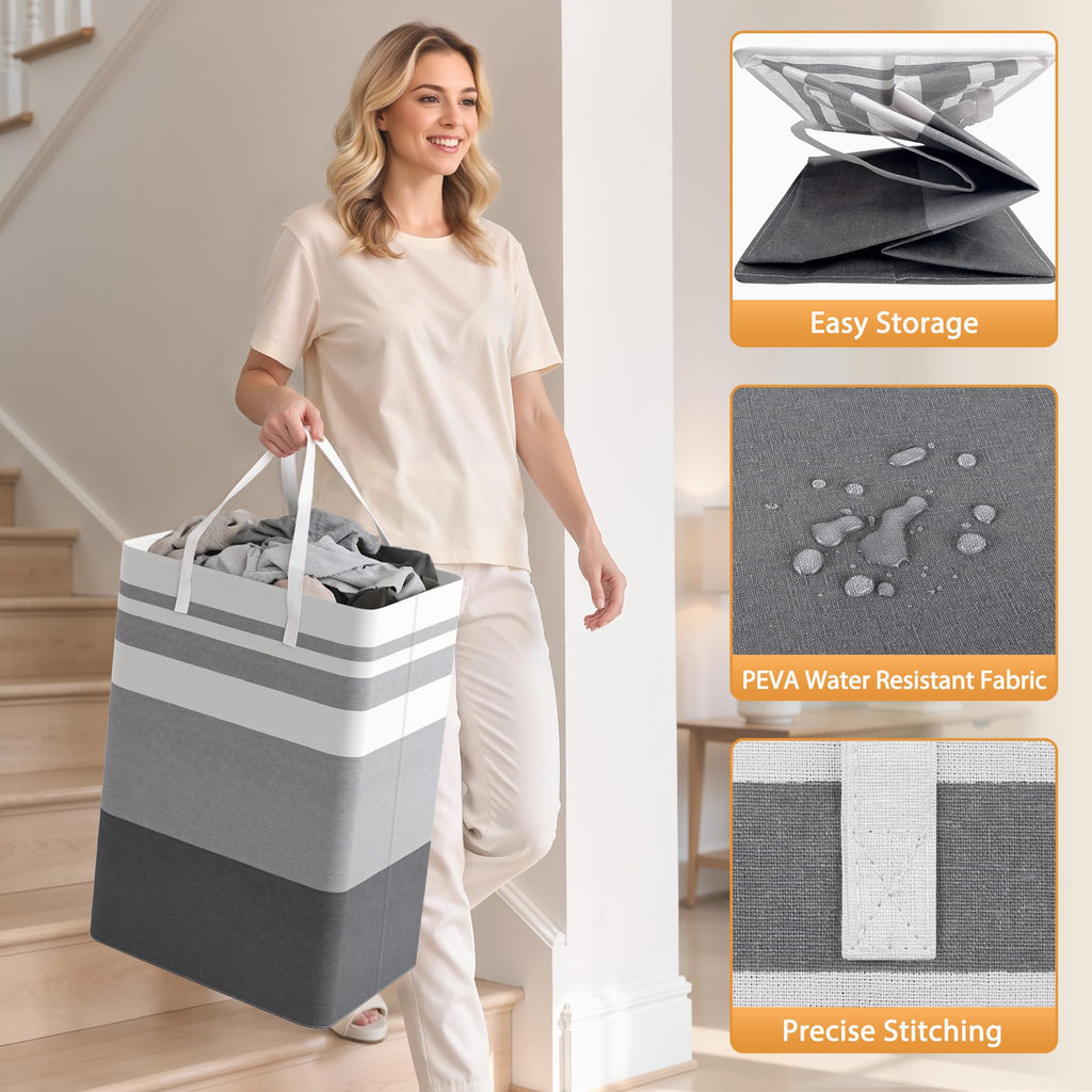 HomeHacks 2 Pack Large Laundry Baskets, Laundry Hampers Bags (Grey 75Lx2)