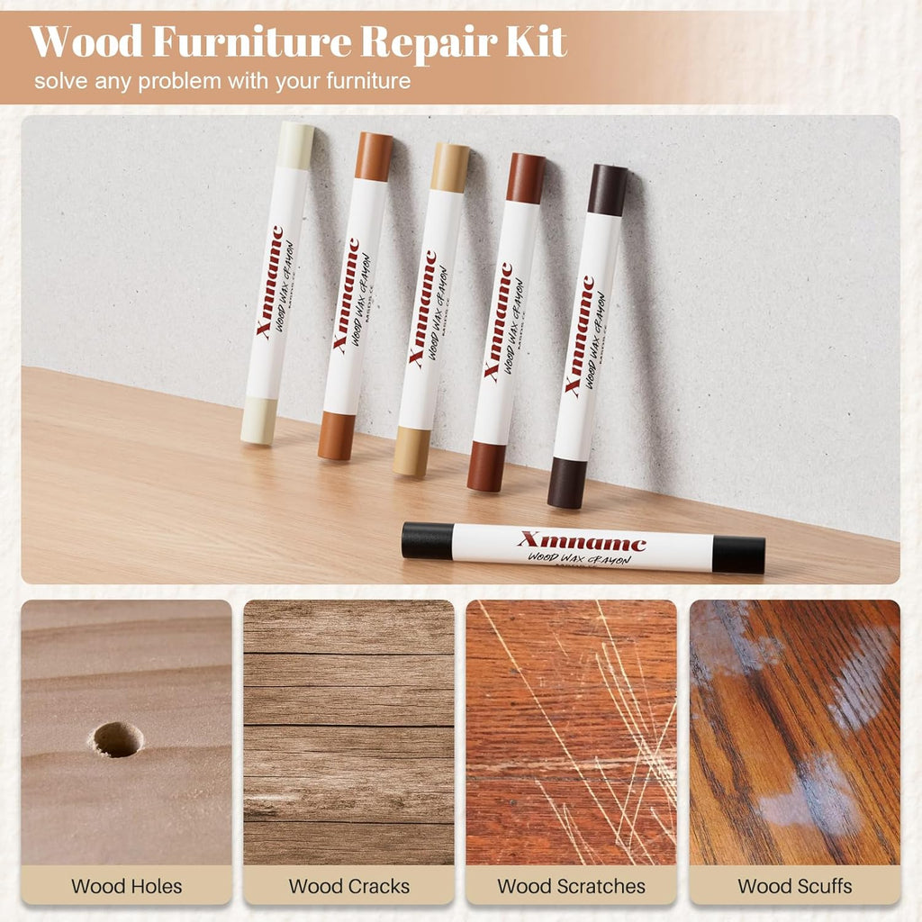 Wood Filler Sticks, 12 Colors Wood Wax Crayons Furniture Markers Touch Up for Repair Any Furniture