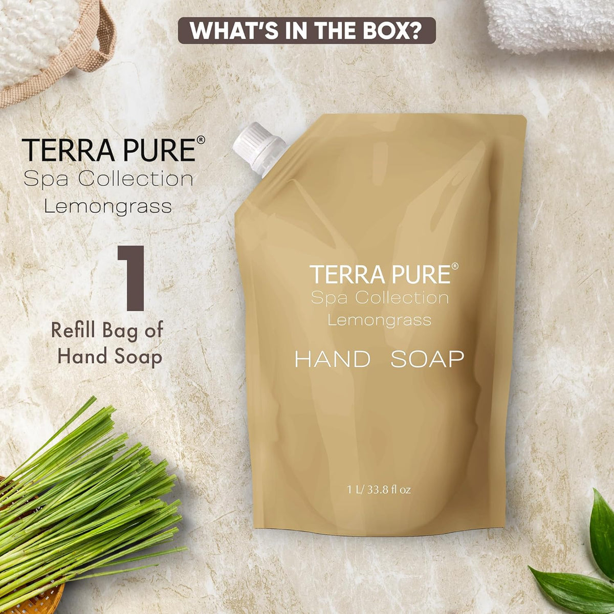 Terra Pure Spa Collection 1 Liter Hand Wash Refill Bag For Soap Dispensers | Bulk Toiletries for