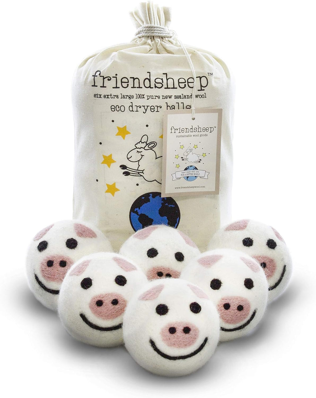 Friendsheep Wool Dryer Balls 6 Pack XL Organic Premium Reusable Cruelty Free Handmade Fair Trade No