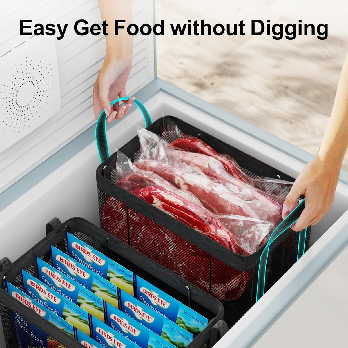 iSPECLE Deep Freezer Organizer Bins - 4 Pack Large Stackable Freezer Organizer Bins for 5 to 7